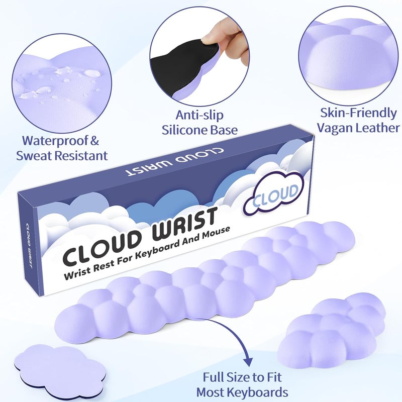 Sushret Cloud Wrist Rest for Keyboard and Mouse, Memory Foam PU Leather Keyboard Wrist Rest with Ergonomic Support, Non-Slip Base, Cute Arm Rest Pad & Palm Cushion, Office Desk Accessory, Purple - Image 5